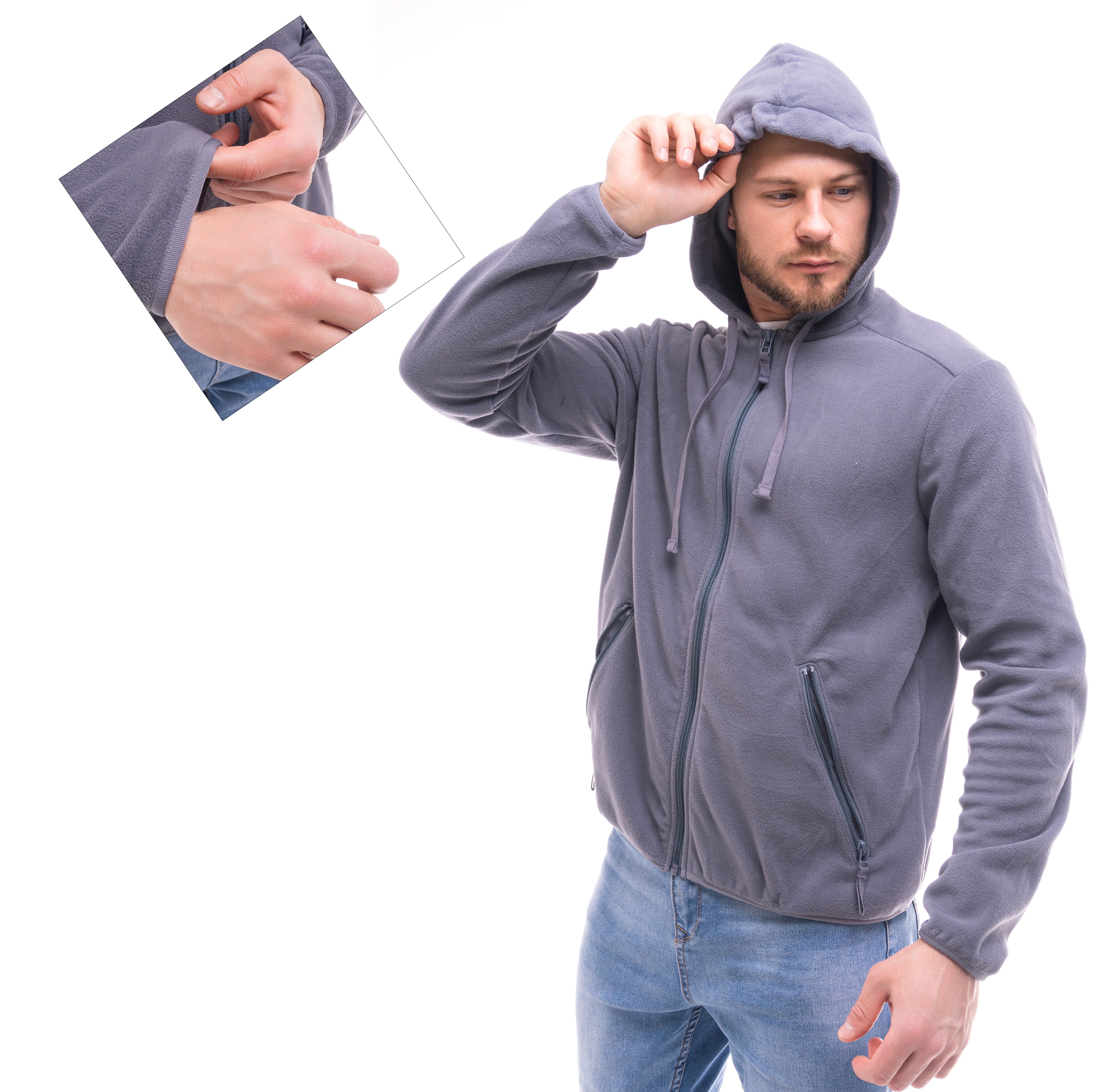 Толстовка флисовая мужская арт. JF-02 серый Толстовка флисовая мужская арт. JF-02 серый