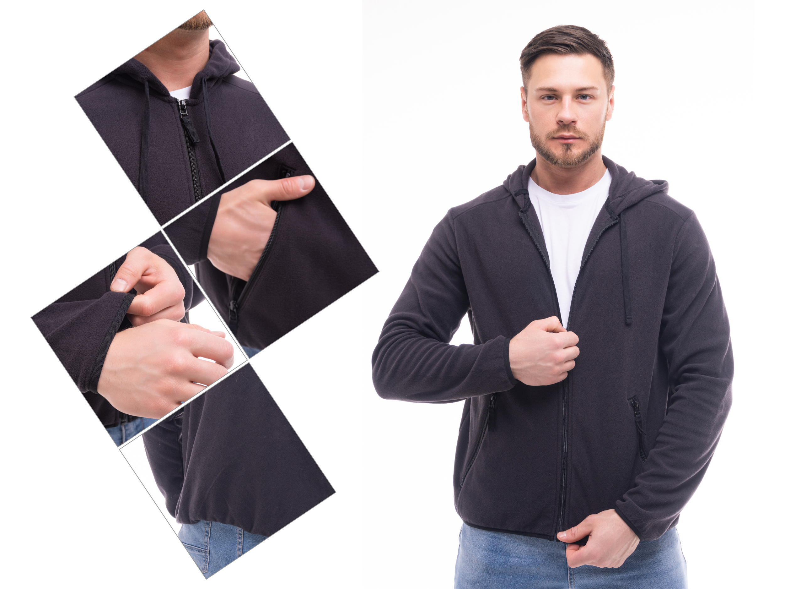 Толстовка флисовая мужская арт. JF-02 черный Толстовка флисовая мужская арт. JF-02 черный